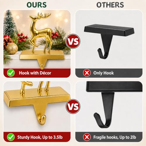 Christmas Stocking Holders for Mantle - Weighted Metal Hooks 4 Pack - G-DEER / 4