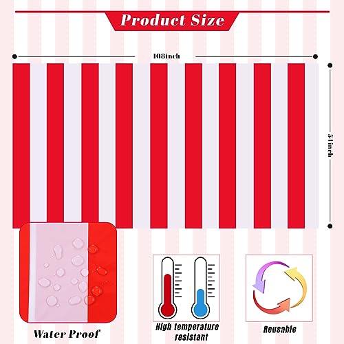Kesfey Red Horizontal Striped Carnival Tablecloth 5 Pack - 54x108 Inch
