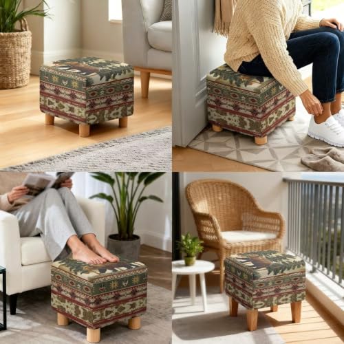 Tribal Mountain Bear Wingback Chair Slipcover with Ottoman Set - Protective Furniture Cover