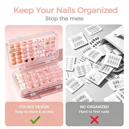 Tri-Fold Press On Nail Storage Case with 30 Double Sided Tape - Nail Organizer
