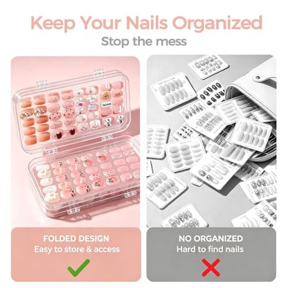 Tri-Fold Press On Nail Storage Case with 30 Double Sided Tape - Nail Organizer