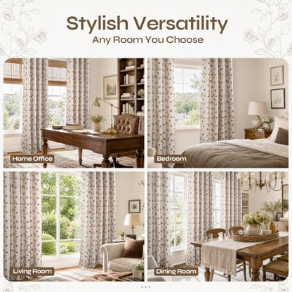 BGment Brown Floral Jacquard Curtains Set of 2 - 52W x 84L Rustic Living Room Window Drapes