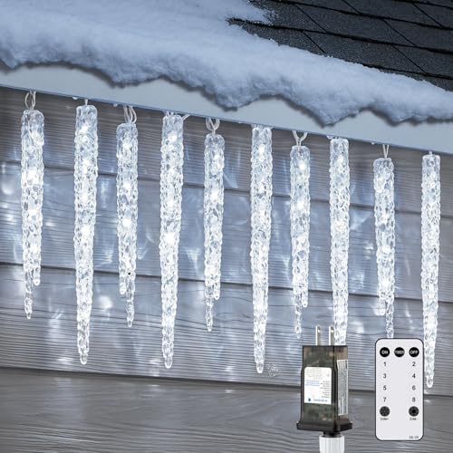 Brightown 30ft LED Icicle Christmas Lights with Remote - Cool White, 30 Tubes