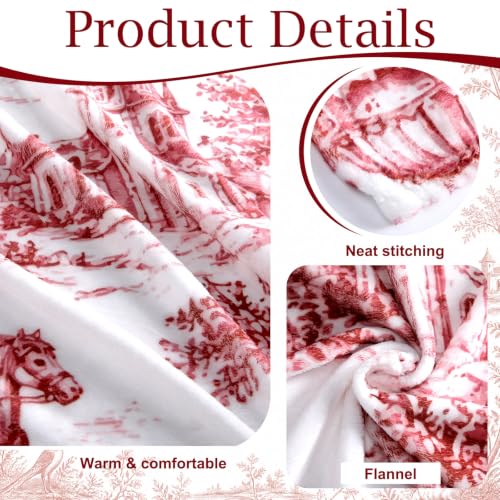 50x60 Flannel Christmas Throw Blanket with Vintage Toile Design