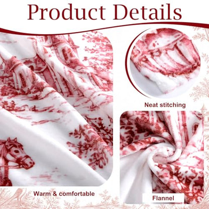 50x60 Flannel Christmas Throw Blanket with Vintage Toile Design