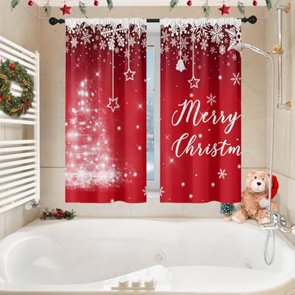 Christmas Red Shower Curtain Set with Window Curtains - 72x72 Inches
