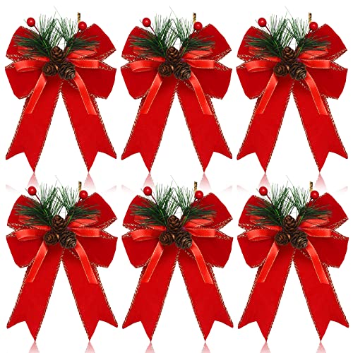 Syhood 6 Pcs Christmas Velvet Bows for Tree Decor Red
