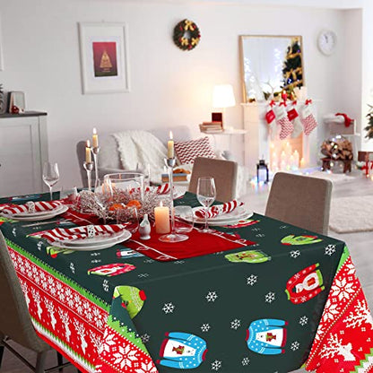 2 Pcs Christmas Ugly Sweater Tablecloths - Plastic Disposable Holiday Decor