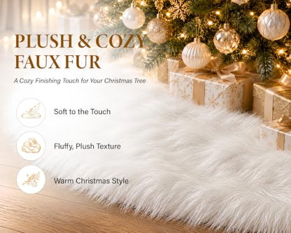 Nackiy White Christmas Tree Skirt 48 Inch Faux Fur Holiday Decor