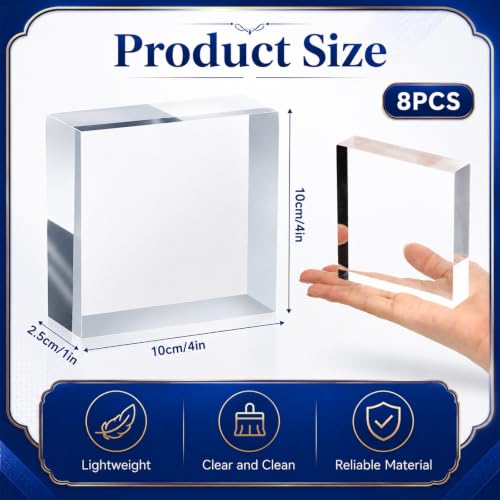 Clear Acrylic Display Cube Set - 8 Pack, 4 x 4 x 1 Inch Floating Art Stands