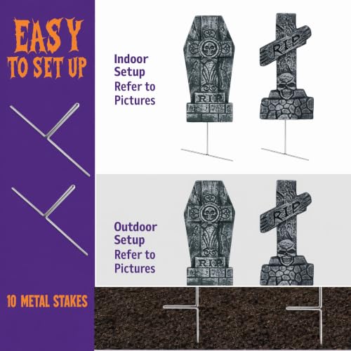 5 Pack Foam Tombstones Halloween Decor Outdoor Graveyard Stakes with RIP