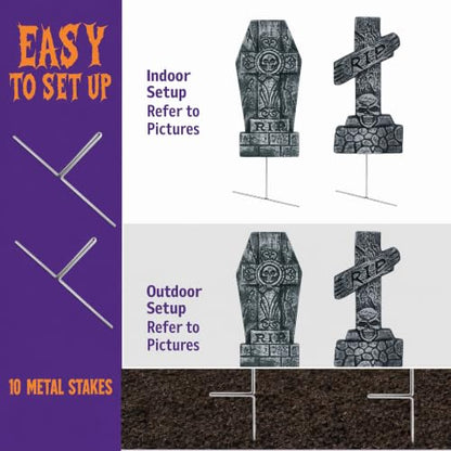 5 Pack Foam Tombstones Halloween Decor Outdoor Graveyard Stakes with RIP