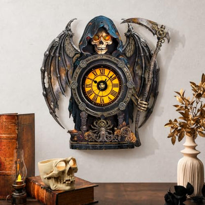 Halloween Grim Reaper Wooden Puzzle Clock with Glowing Eyes & Flapping Wings