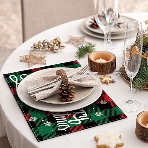 Christmas Placemats Set of 6 - Red Green Buffalo Plaid Holiday Table Decor