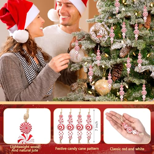 24 Christmas Candy Cane Wooden Ornaments for Holiday Decor