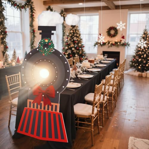 Christmas Train Decoration Set with Cardboard Locomotive, Lights & Table Runner