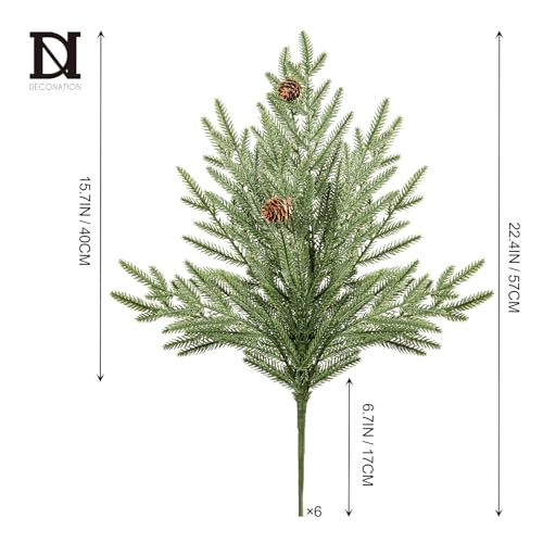 Christmas Pine Stems Faux Pine Branches with Cones - Green & Brown 6PCS, 22.4"