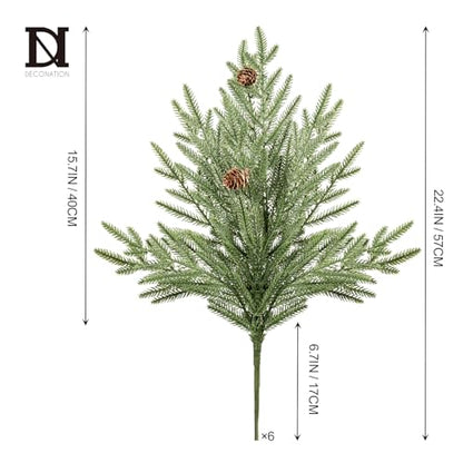 Christmas Pine Stems Faux Pine Branches with Cones - Green & Brown 6PCS, 22.4"