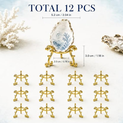 12 Pcs Seashell Display Stands for Oyster Shell Crafts Coastal Decor Gold Metal