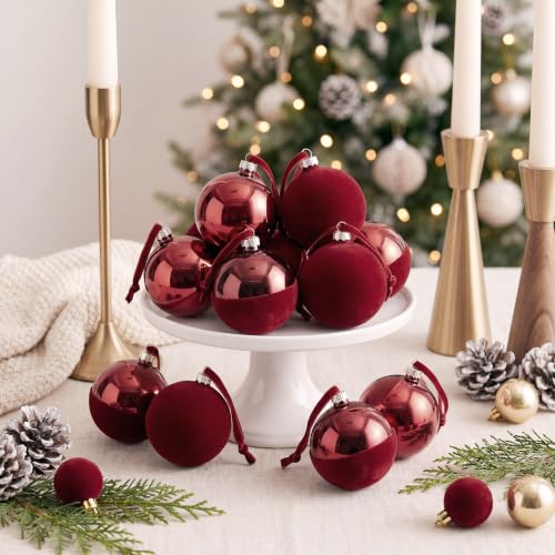 Large Burgundy Christmas Ball Ornament Set - 3.15 Inch Luxury Holiday Decor - 9 Pieces - Variation of Burgundy