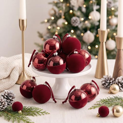 Large Burgundy Christmas Ball Ornament Set - 3.15 Inch Luxury Holiday Decor - 9 Pieces - Variation of Burgundy