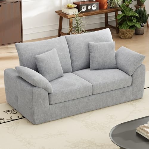 75.6-Inch Light Gray Cloud Boneless Sofa Loveseat with 4 Pillows - Modern Living Room