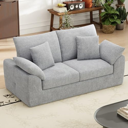 75.6-Inch Light Gray Cloud Boneless Sofa Loveseat with 4 Pillows - Modern Living Room