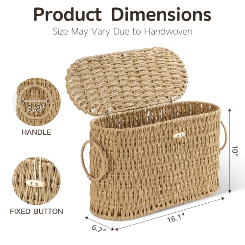 Endymion Wicker Toilet Paper Basket with Lid - Rattan Storage for Bathroom - Neutral