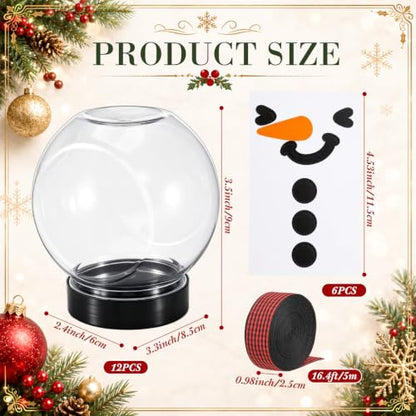 Christmas Snowman Candy Jars Set with Gingham Ribbon - 12 Pcs