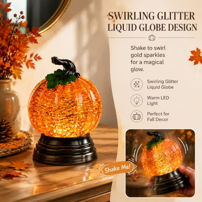 Halloween Pumpkin Snow Globe with Warm Orange LED Light - 2PCS - Variation 2