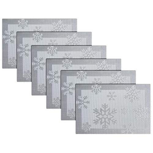 Christmas Snowflake Woven Placemats Set of 6 - Silver Heat Resistant & Washable