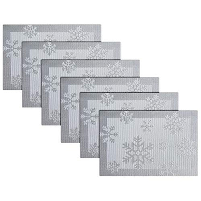 Christmas Snowflake Woven Placemats Set of 6 - Silver Heat Resistant & Washable