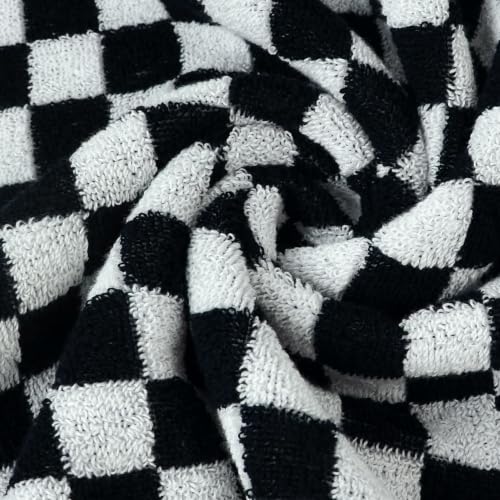 Checkered Hand Towels Set of 2 - Black & White Cotton 13 x 29" - Jacquotha