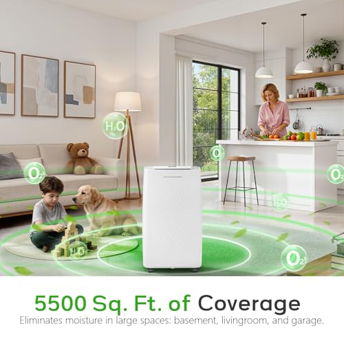White 81 Pint Basement Dehumidifier with Drain Hose - 5500 Sq.Ft Capacity