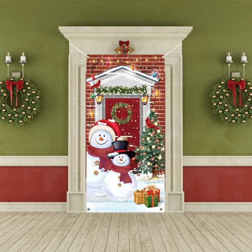 Christmas Snowman Door Cover Decorations 35x71 Inch Holiday Wall Banner for Winter Festivities