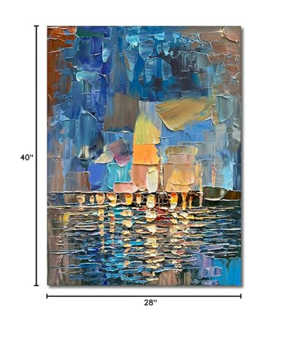 Limiyer Art Hand-Painted Abstract Landscape Oil Painting Sea Landscape Modern Abstract Art Home Wall Decoration 40x28 Inches