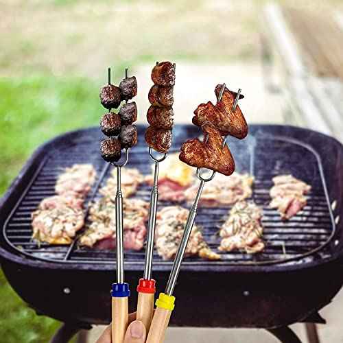 Simple Deluxe 16 Pcs 32 inch Marshmallow Roasting Sticks Extendable Design - Stainless Steel Smores Skewers For Camping, Bonfire, Fireplace, Retractible Sticks with Wooden Handle