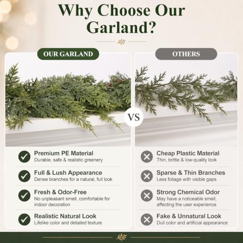 Christmas Cedar Garland 9FT Real Touch Greenery for Mantle Decor - Variation 1