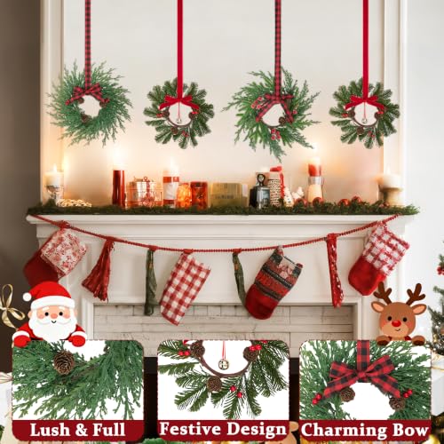 Mini Christmas Wreaths Set - 12 Holiday Decor for Cabinets & Small Spaces