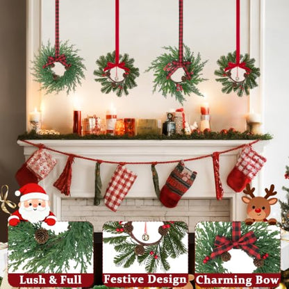 Mini Christmas Wreaths Set - 12 Holiday Decor for Cabinets & Small Spaces