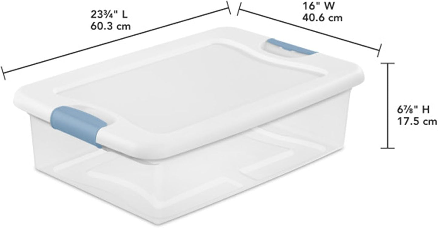 Sterilite 6-Pack Latching Storage Bins - Clear Plastic Under Bed Organizers, 32 Quart Capacity