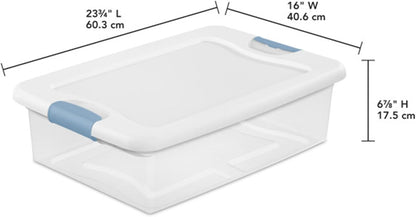 Sterilite 6-Pack Latching Storage Bins - Clear Plastic Under Bed Organizers, 32 Quart Capacity