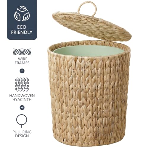 Water Hyacinth Waste Basket with Lid and Removable Plastic Liner - 4 Gallon
