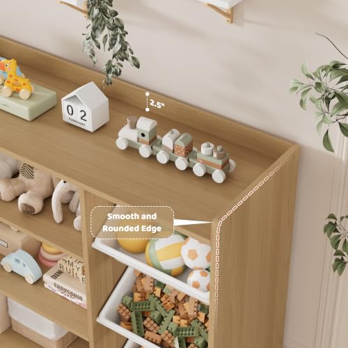 Kids Toy Storage Organizer with 10 Bins & Bookshelf - Natural