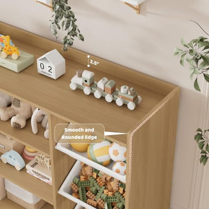 Kids Toy Storage Organizer with 10 Bins & Bookshelf - Natural