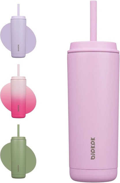 BJPKPK Insulated Tumbler - 20 oz Stainless Steel Travel Mug with Lid & Straw | Light Pink, Spill-Proof Design