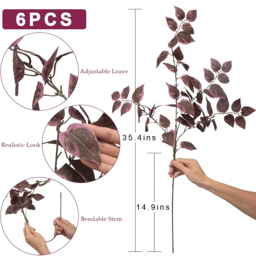 Burgundy Fall Artificial Eucalyptus Stems - 6 Pack, 35 Inch Faux Decor