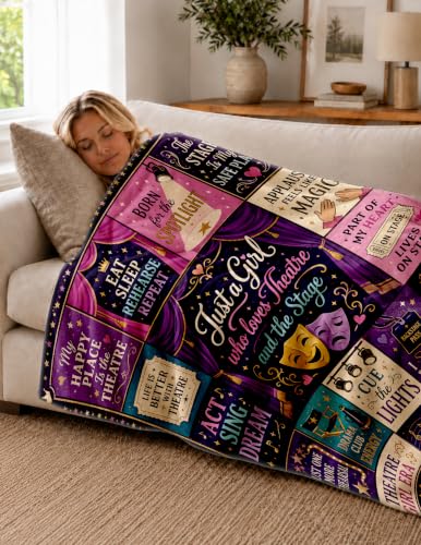 Theatre Gift Blanket for Women Girls 60 x 80 Inches - Stage Curtain Design - Cozy Drama & Musical Stage Blanket - Dark Theater Variation