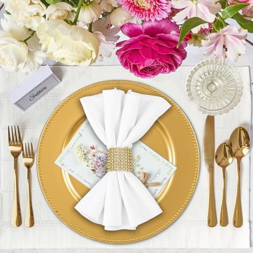 Gold Charger Plates Set of 12 - 13 Inch Beaded Rim Plastic Dinnerware for Weddings and Holidays - Variation: Gold / 12