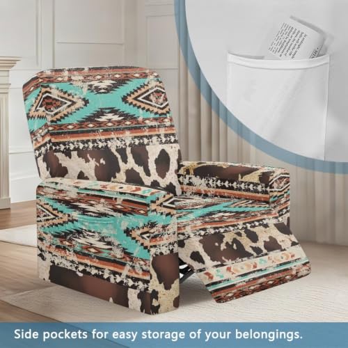 Stretch Cowhide Recliner Cover 1 Seater 4 Pieces Tribal Pattern